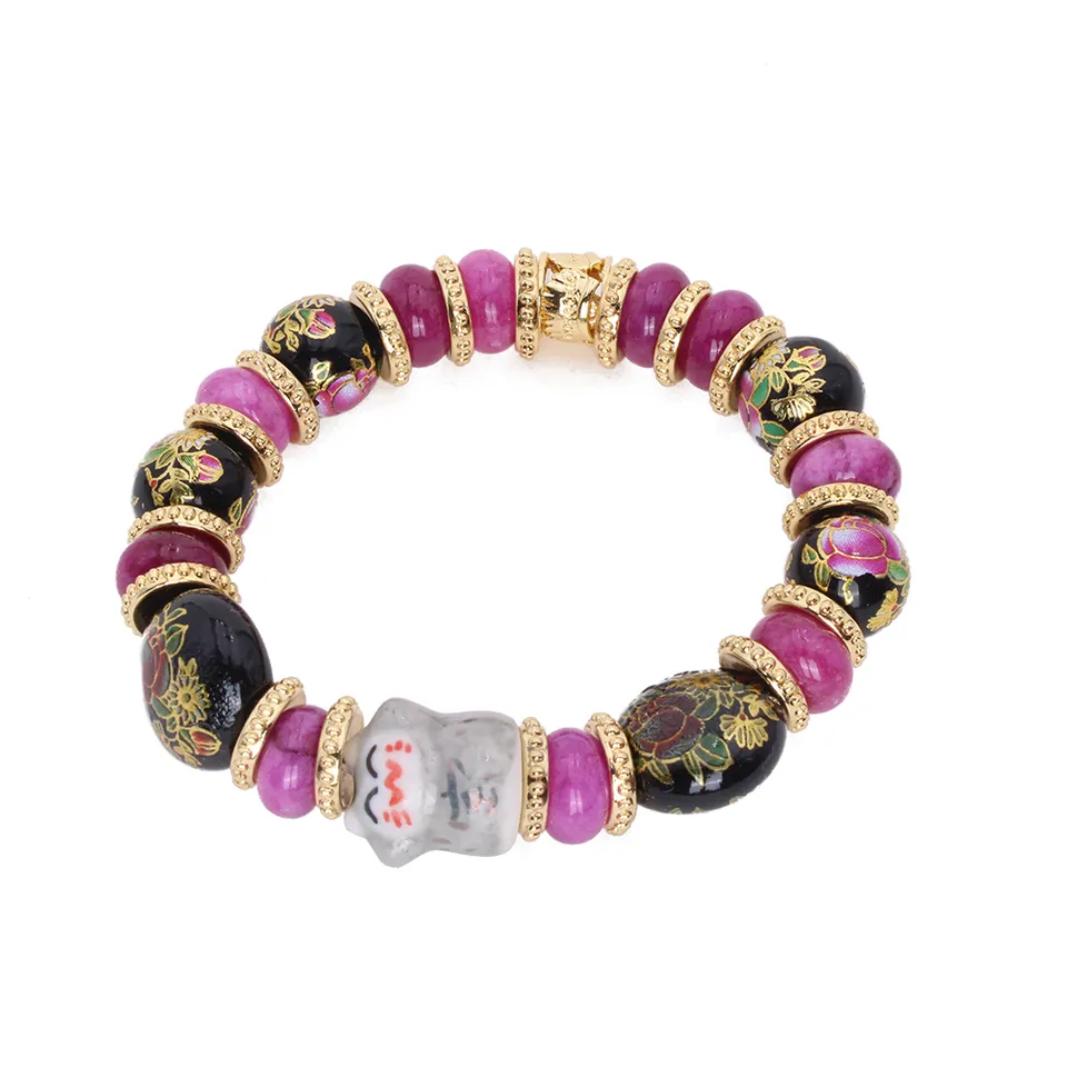 Hypnochic Flora bracelet élastique chat perles violettes