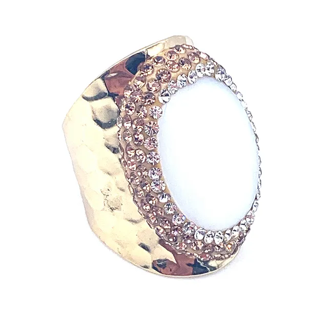 Hypnochic bague dorée strass pierre blanche ajustable
