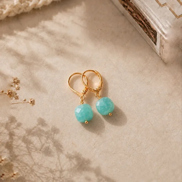 Ô PLUM Ania boucles dormeuses amazonite plaqué or 2,5 cm