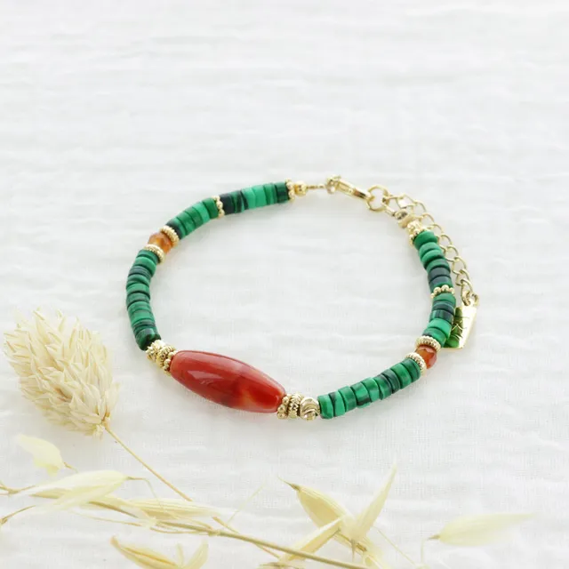 Leticia Ponti Zoé bracelet malachite et cornaline
