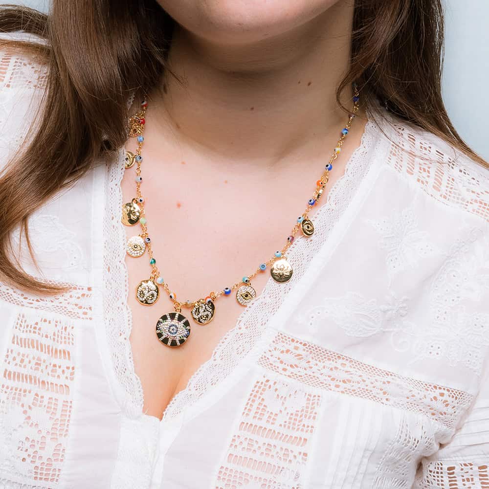 HYPNOCHIC IZNA collier chaîne doré acier perles verre