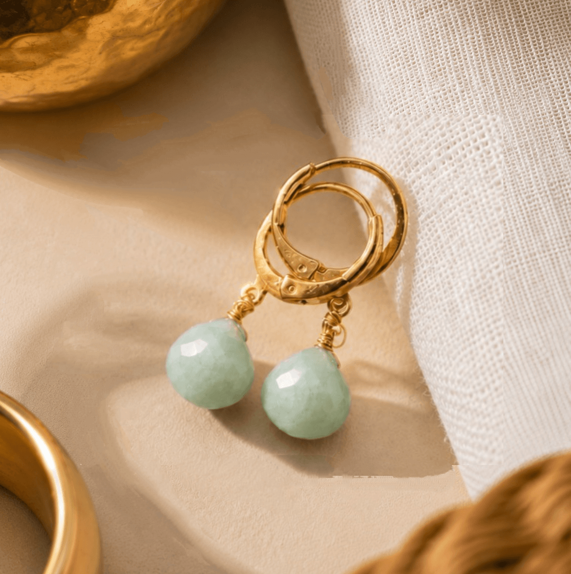 Ô PLUM Amy boucles amazonite plaqué or gouttes 6x8 mm