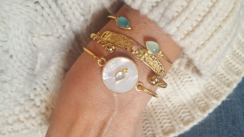 Leticia Ponti Mara jonc plaqué or turquoise ajustable