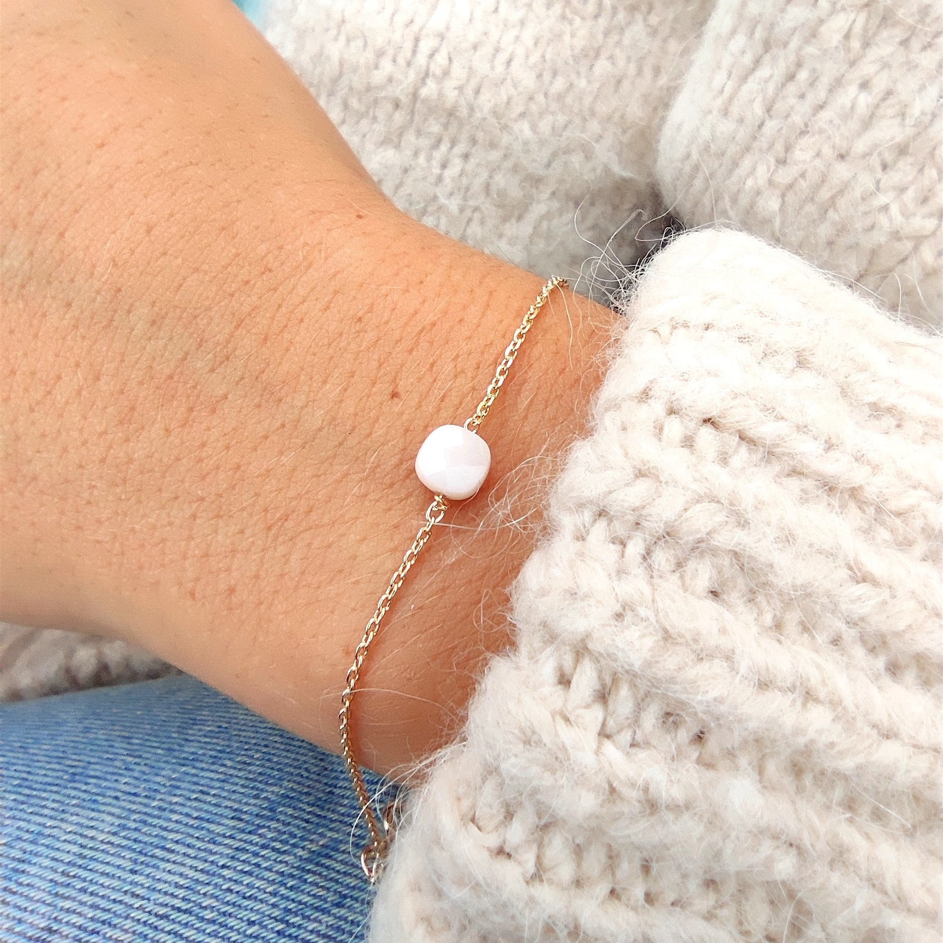 Ô PLUM Charlie bracelet chaîne opale plaqué or 17 cm