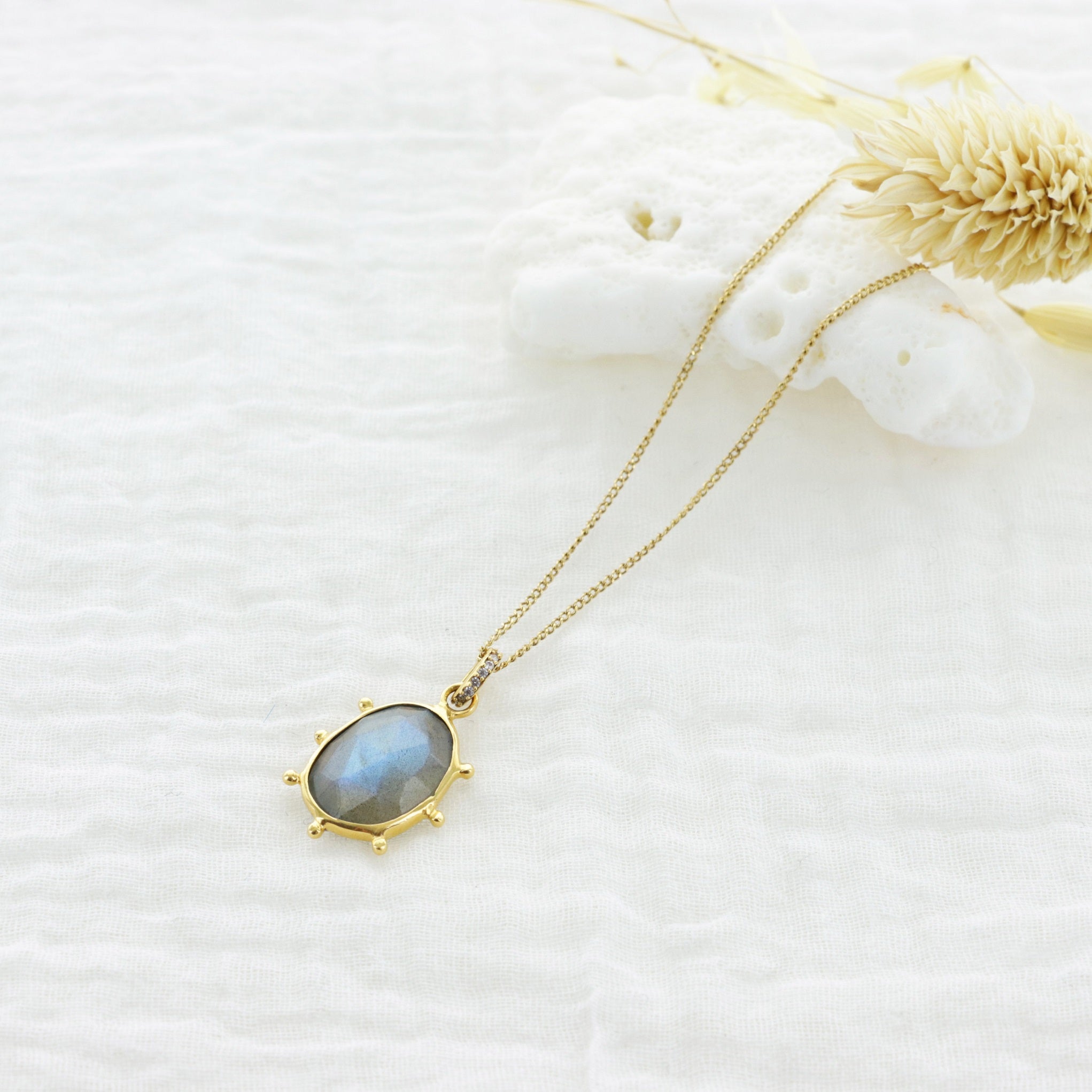 Leticia Ponti Héloïse Collier prehnite verte zircons 40 cm