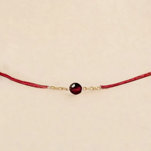 Ô PLUM Mini Grenat bracelet cordon bordeaux plaqué or 4 mm
