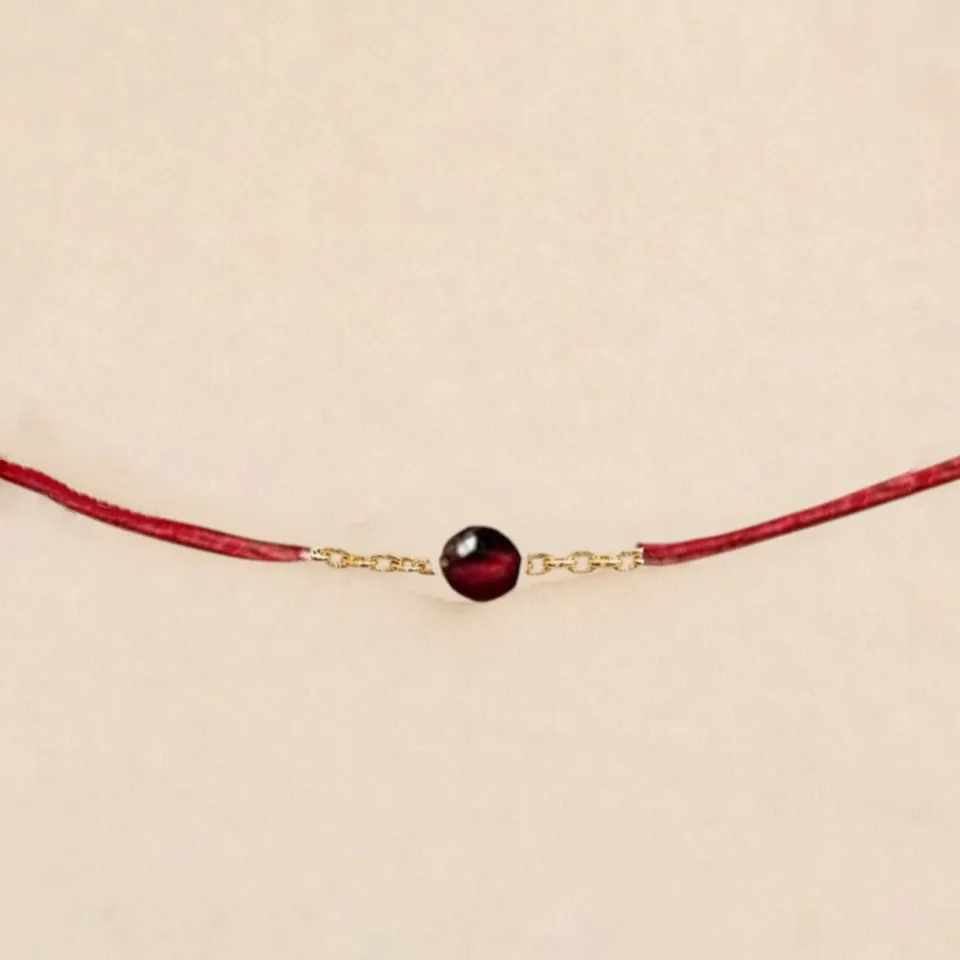 Ô PLUM Mini Grenat bracelet cordon bordeaux plaqué or 4 mm