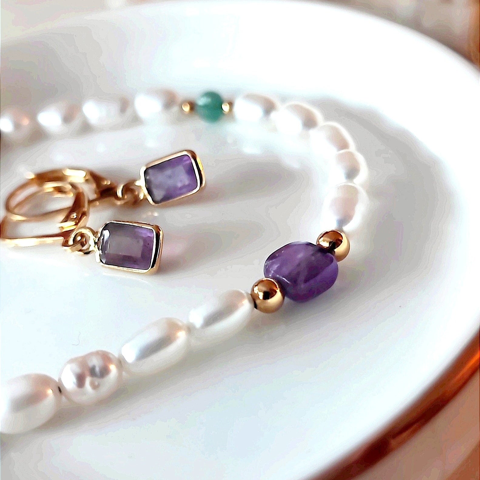 Ô PLUM Pearly bracelet perles turquoise plaqué or 17/19cm