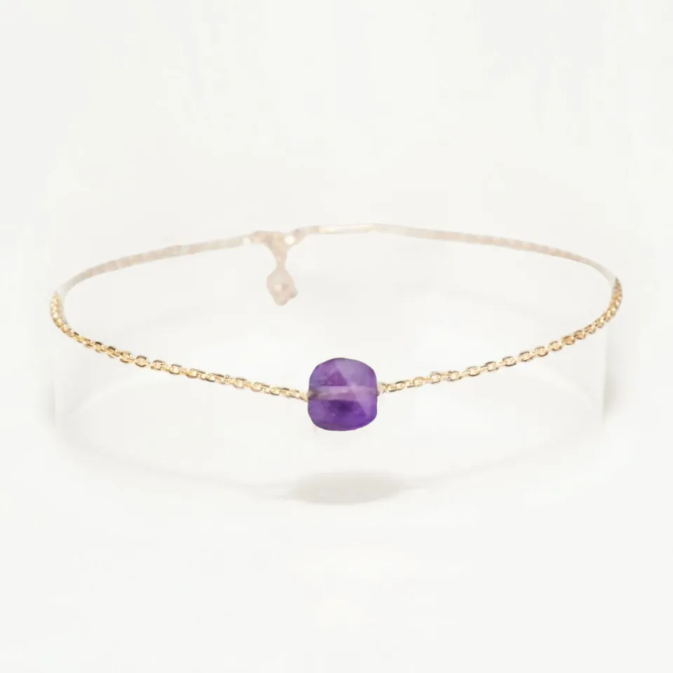 Ô PLUM Charlie bracelet améthyste plaqué or 17 cm