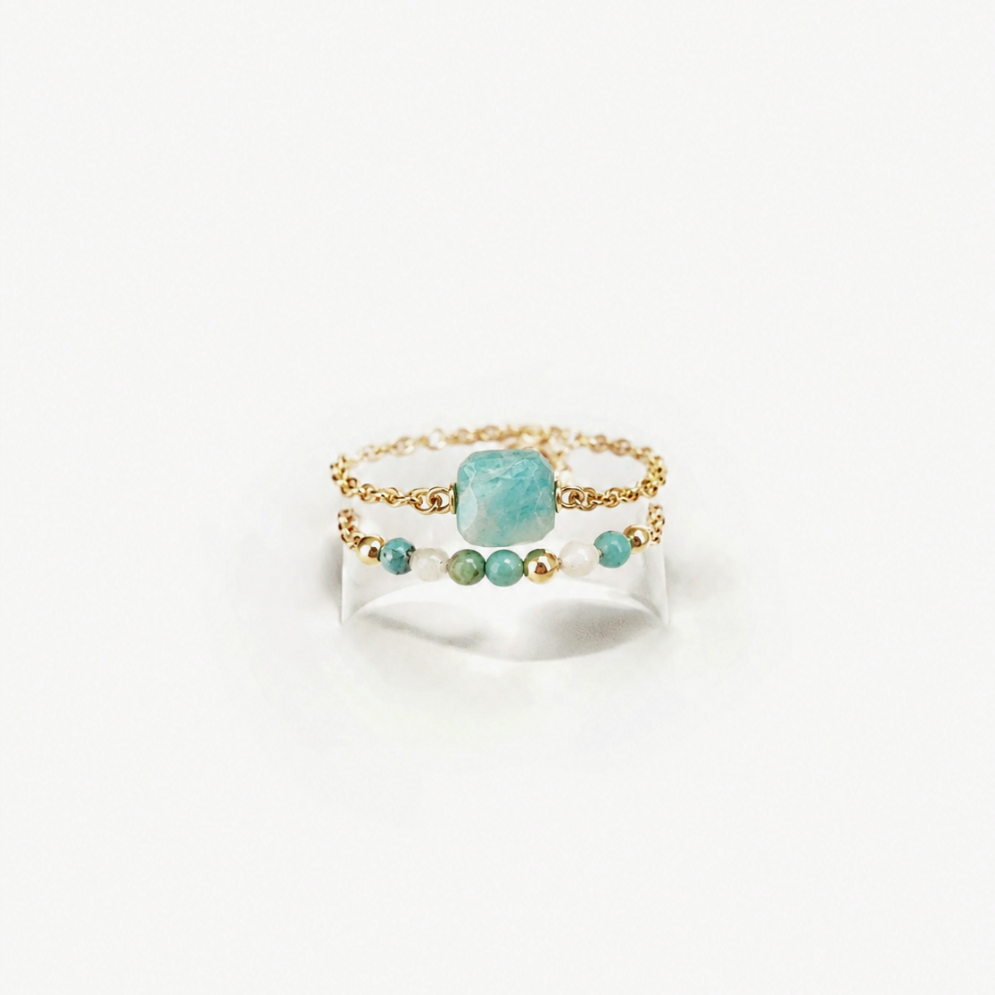 Ô PLUM Hanna bague chaîne amazonite plaqué or taille 52