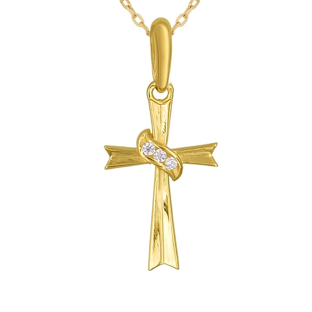 L'Atelier d'Azur Croix Or Jaune collier zirconiums 1 cm + chaîne 42 cm