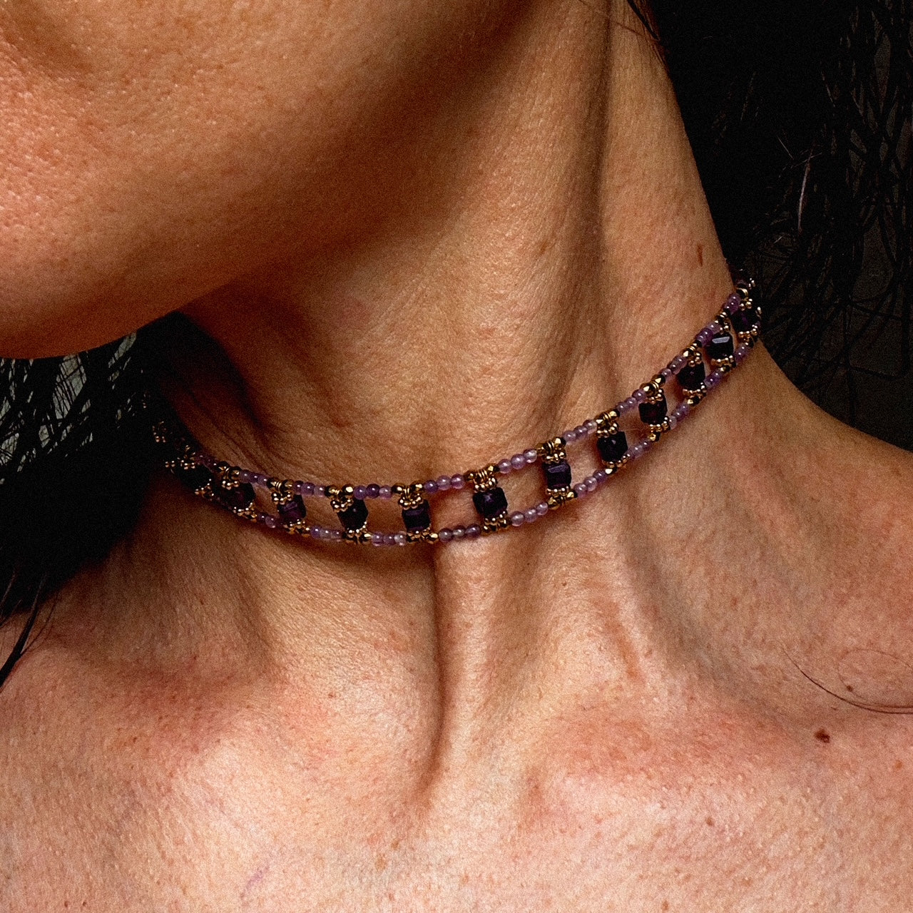 Mad So Creation Jaya choker améthyste violet 32,5 cm