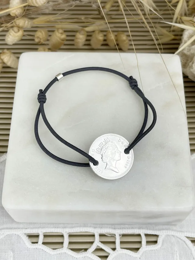 Le P’tit Franc One Penny bracelet pièce cordon élastique