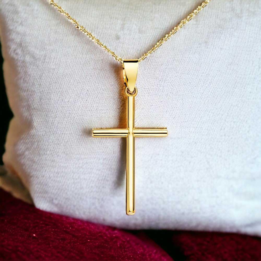 L'Atelier d'Azur Médaille Croix or jaune 18 carats avec chaîne