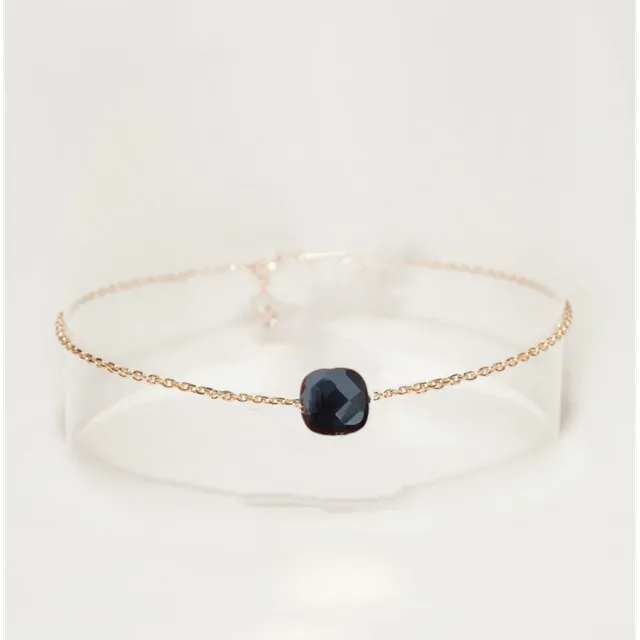 Ô PLUM Charlie Agate noire bracelet plaqué or chaîne ajustable