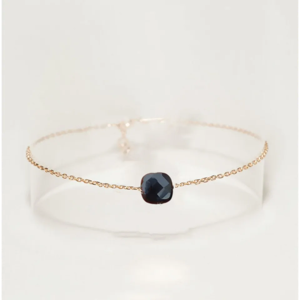 Ô PLUM Charlie Agate noire bracelet plaqué or chaîne ajustable