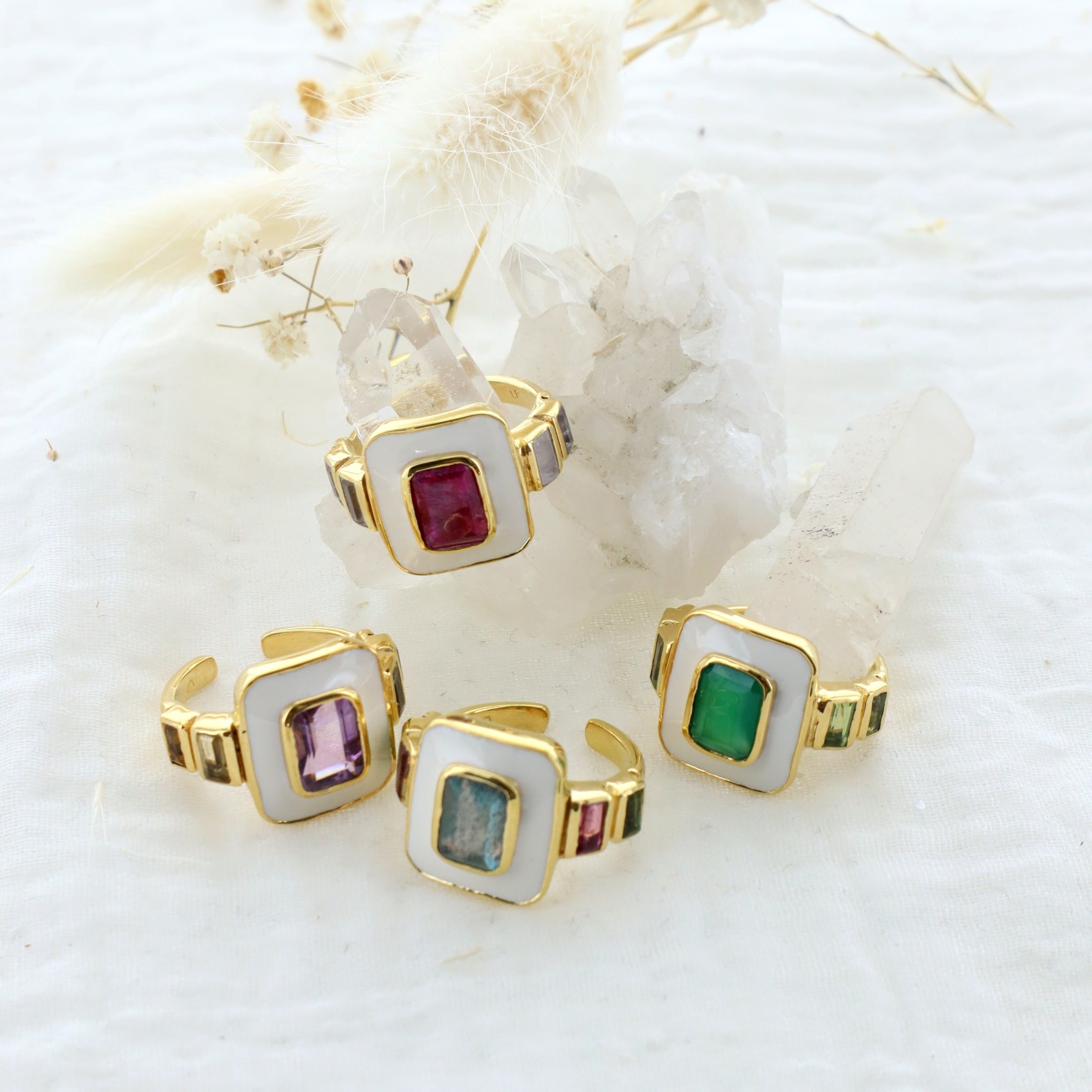 Leticia Ponti Laura bague agate verte péridot émaillée plaqué or