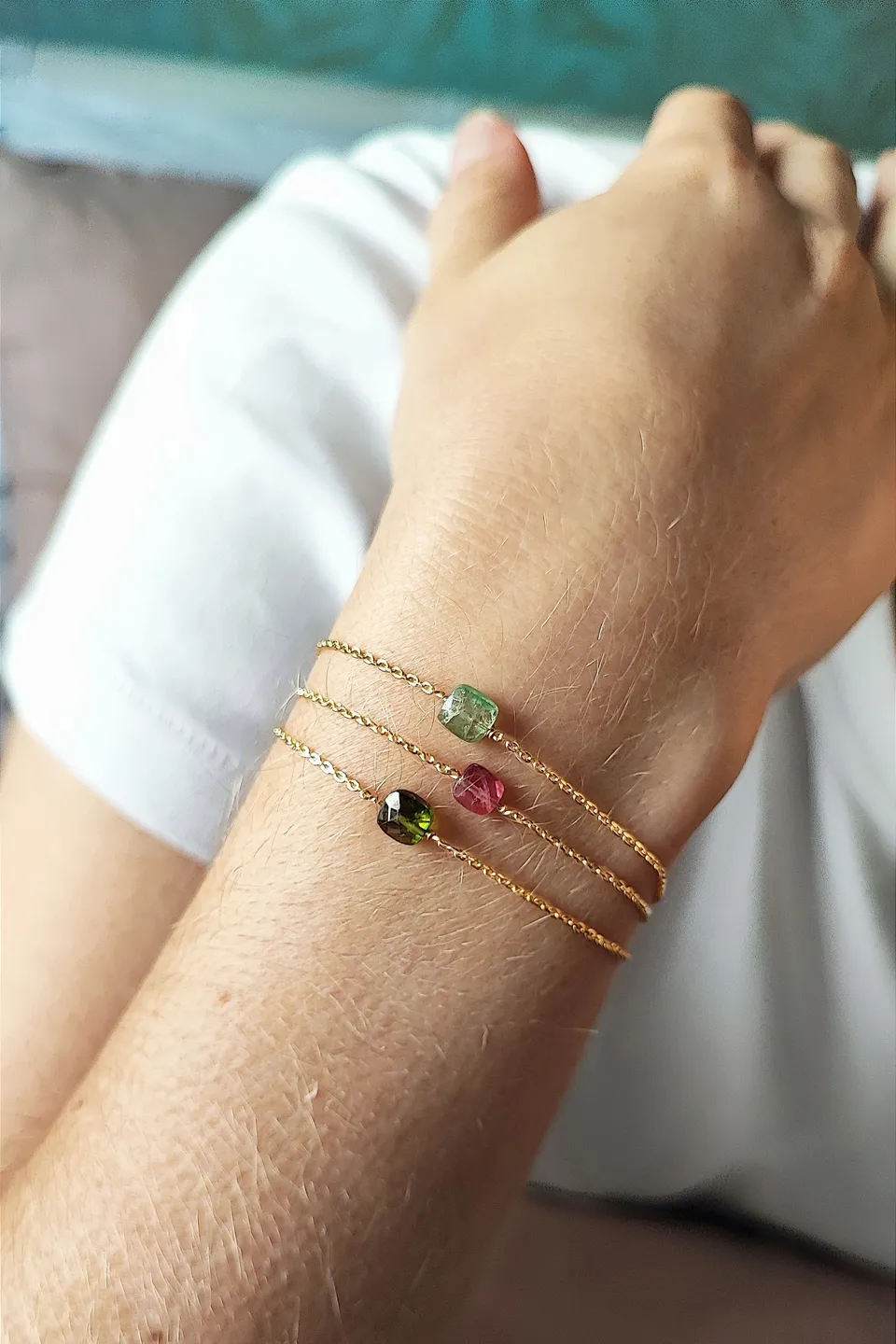 Ô PLUM Bracelets tourmaline bracelet chaîne rose plaqué or