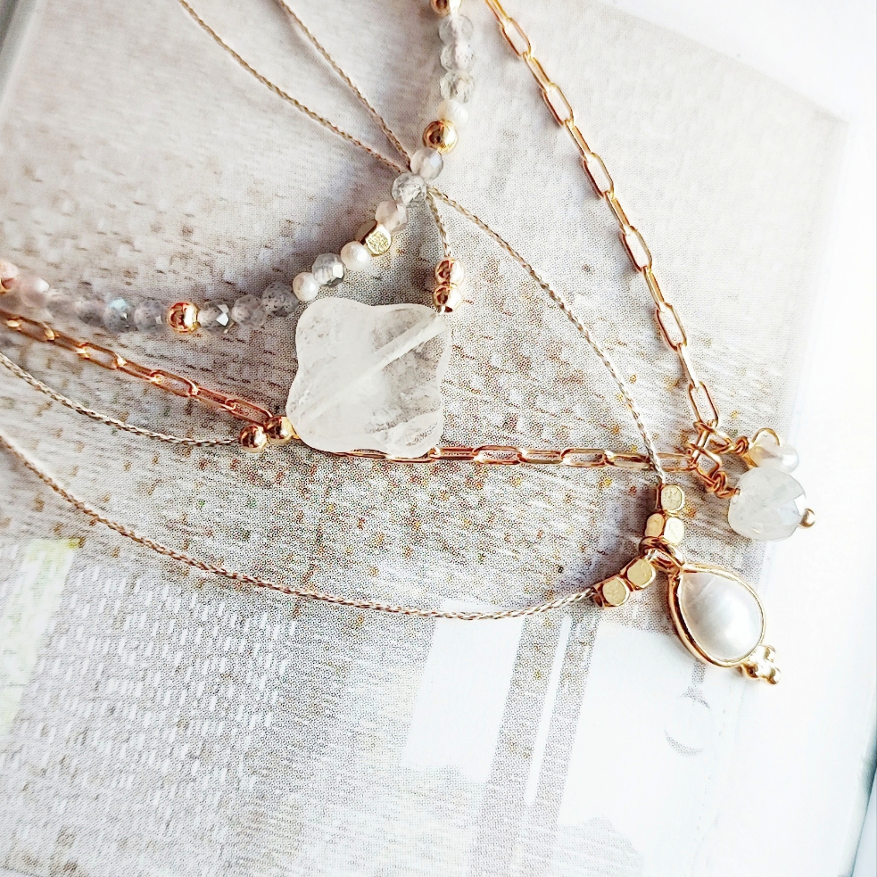 Ô PLUM INES collier Pierre de Lune plaqué or 42 cm perle