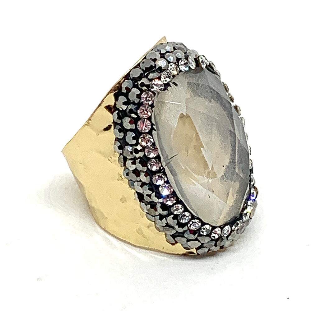 Hypnochic White Jars bague dorée strass blanche