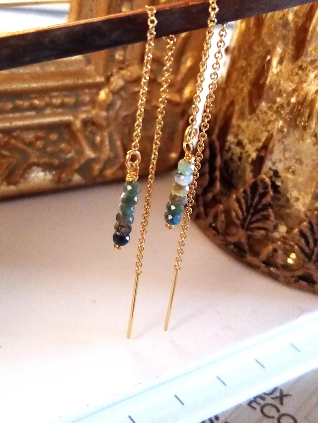 Ô PLUM Luna Tourmaline Verte boucles d'oreilles plaqué or 9 cm
