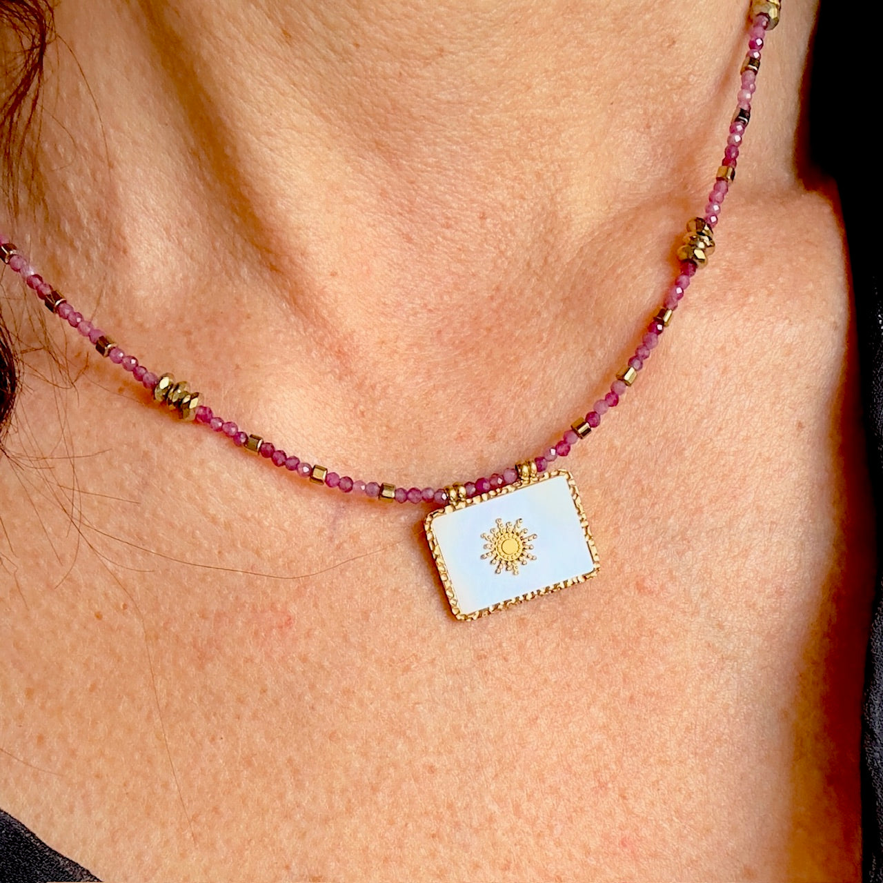 MAD SO CREATION Norine collier tourmaline nacre 41,5 cm