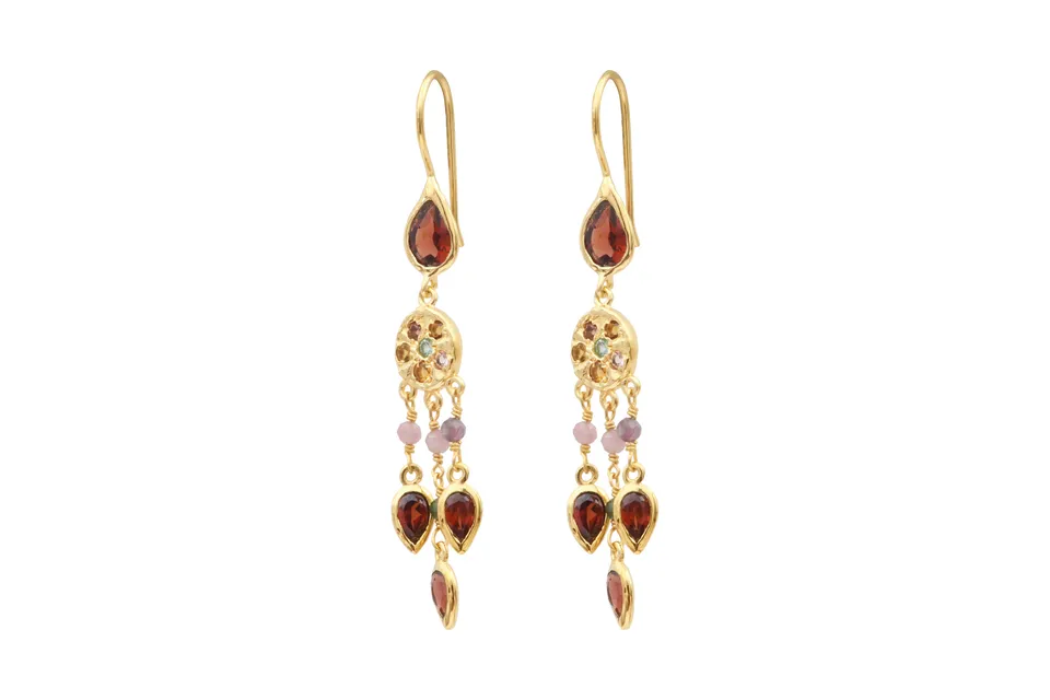 Leticia Ponti Gina boucles goutte grenat plaqué or