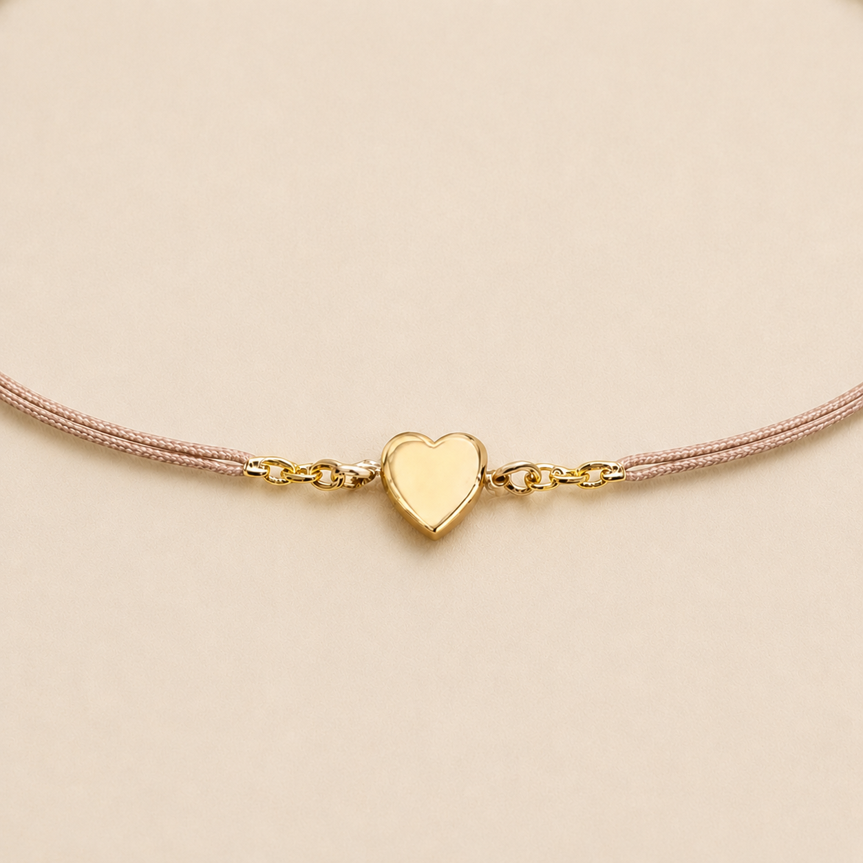Ô Plum Cordon Coeur bracelet rose pâle plaqué or