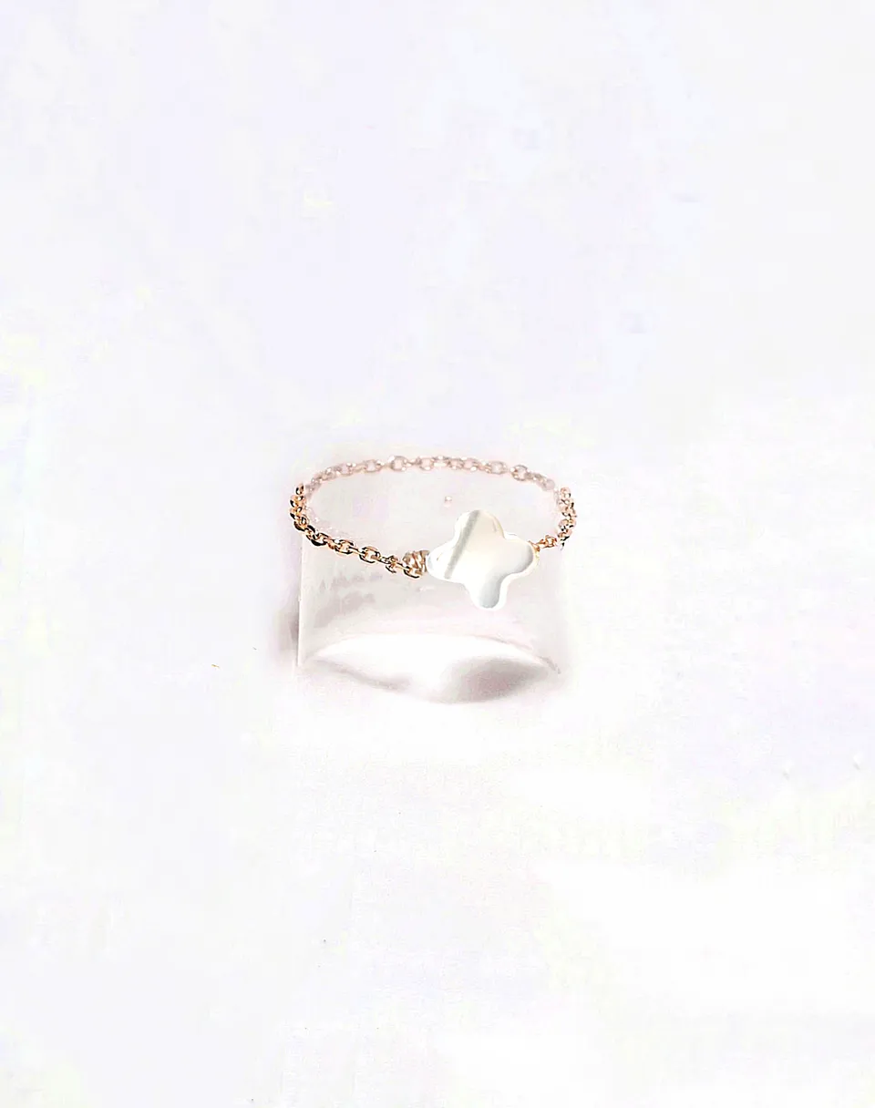 Ô PLUM Bague Chaîne Olympe nacre ivoire plaqué or