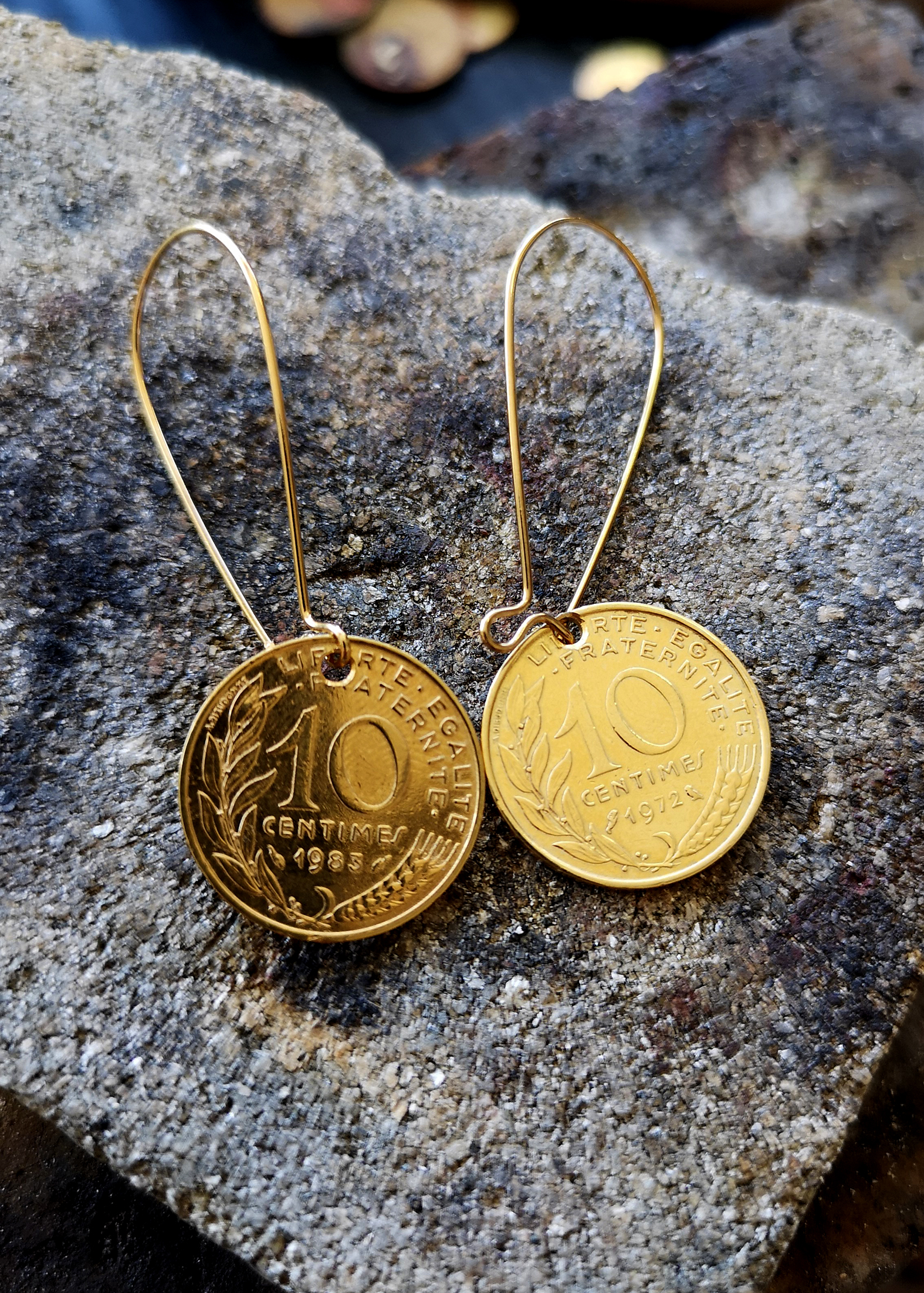 Le P'tit Franc Boucles d'oreilles 10 centimes pièce plaqué or