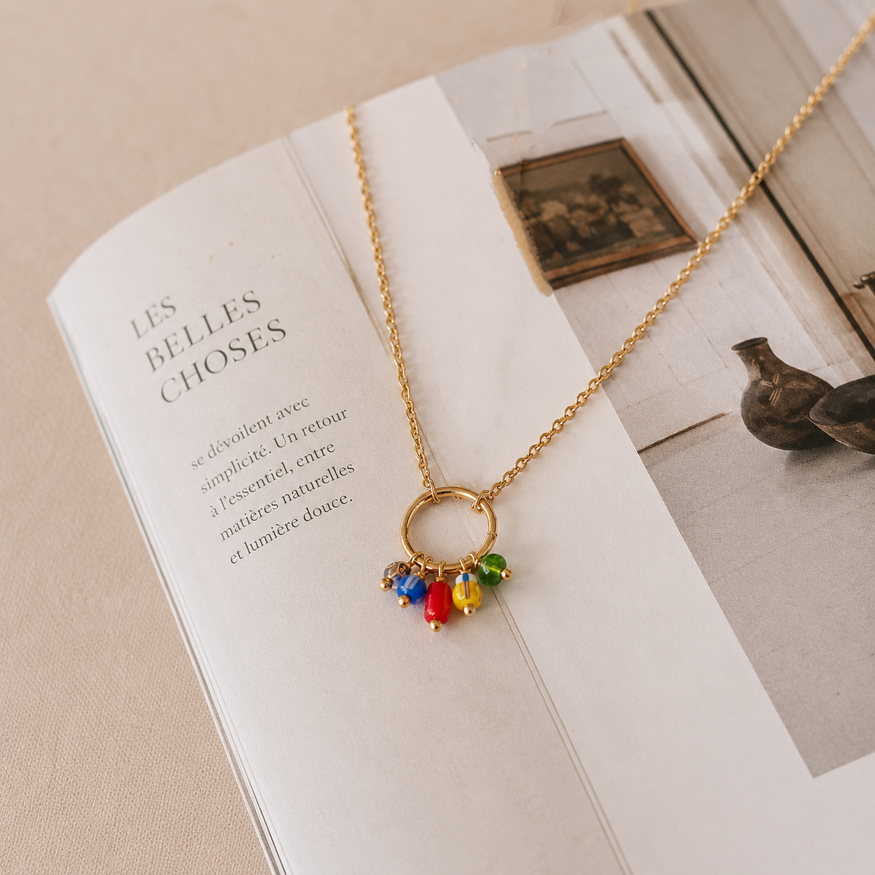 Ô PLUM Lomé Anneau collier plaqué or perles Afrique 42/45