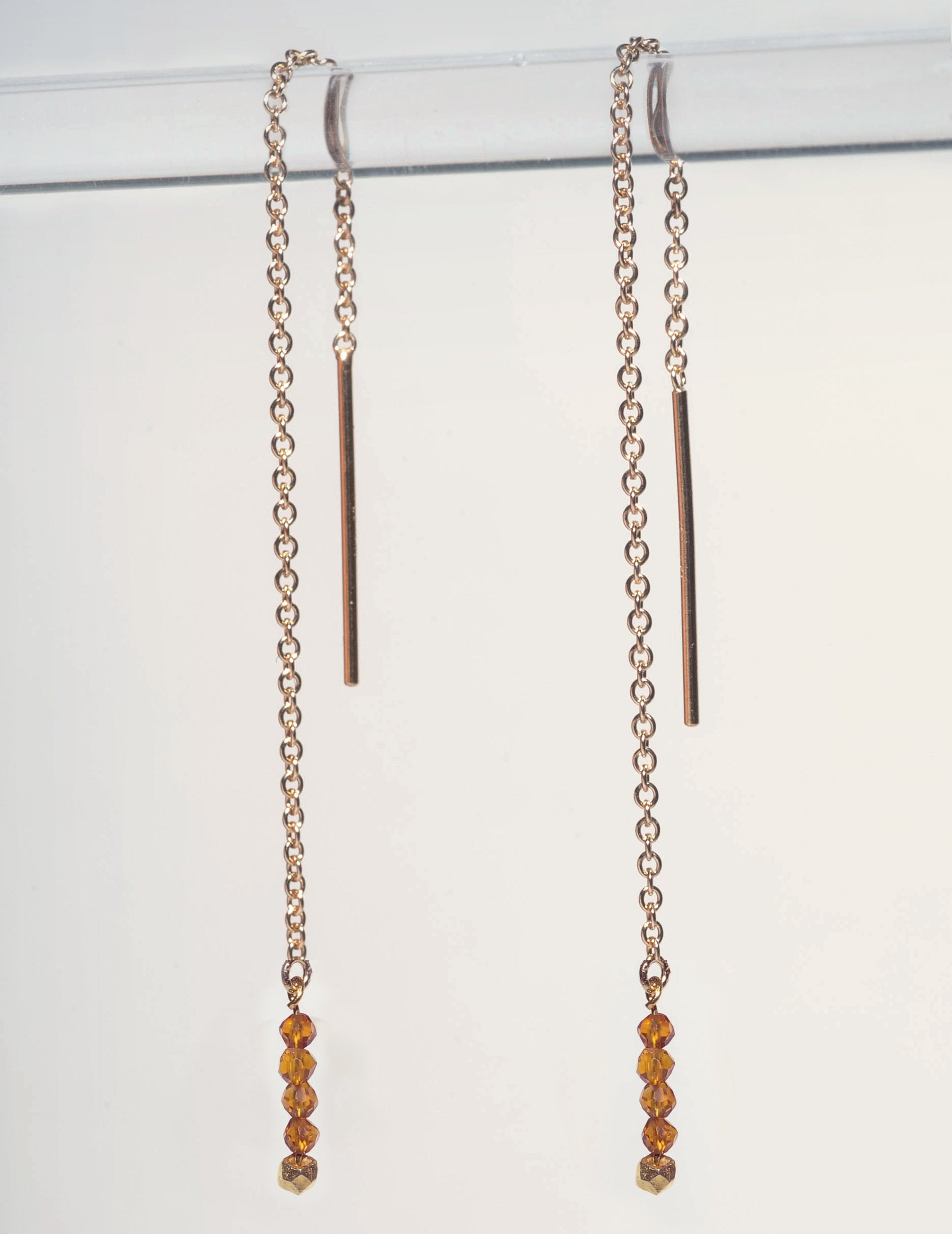 Ô PLUM Luna Citrine boucles pendantes plaqué or 9 cm
