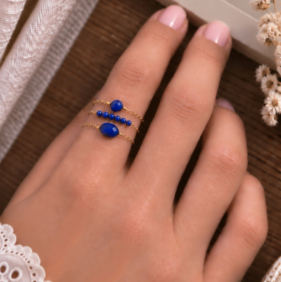 Ô PLUM Bonnie bague mini lapis lazuli plaqué or taille 52