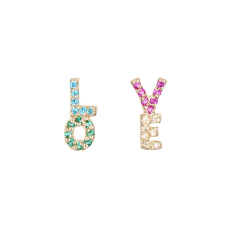 L'Atelier d'Azur Boucles LOVE Or Jaune Zirconiums Couleur