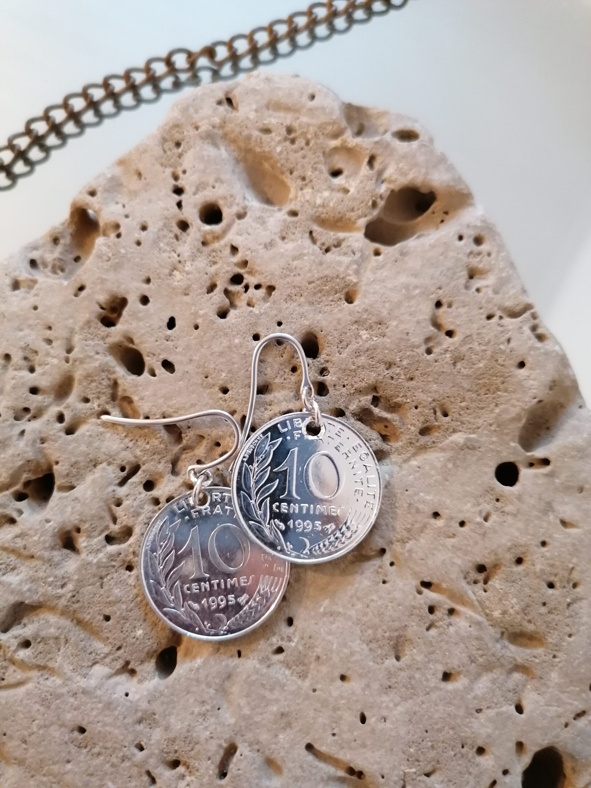Le P'tit Franc Boucles d'oreilles 10 centimes pièce plaqué or