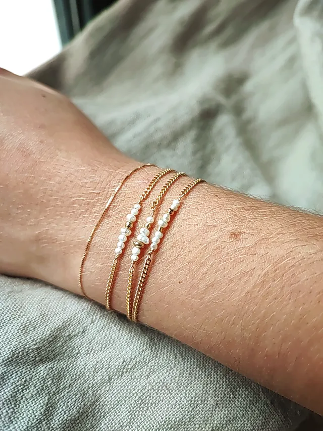 Ô PLUM Triple Gaïa Perles bracelet plaqué or 3 tours