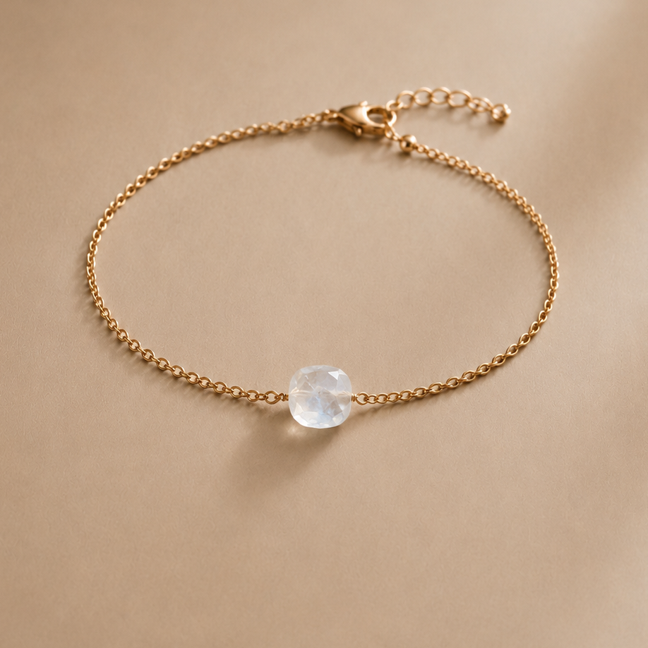 Ô PLUM CHARLIE Pierre de Lune bracelet plaqué or 17 cm