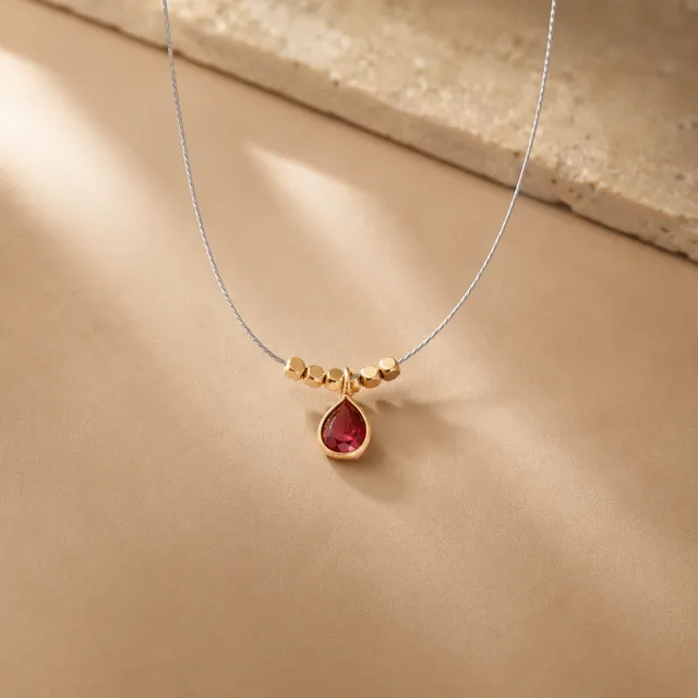 Ô PLUM Cordon Grenat goutte sertie collier plaqué or 42 cm