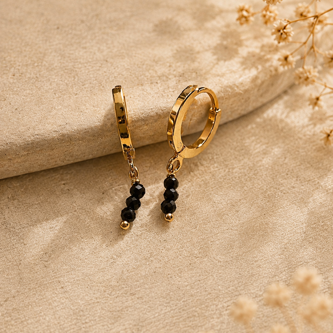 Ô PLUM Mini Créoles Tige Spinelle boucles d'oreilles plaqué or