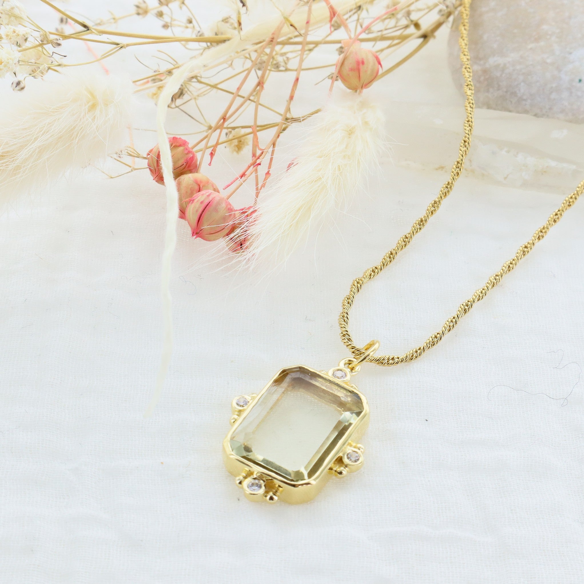Leticia Ponti Norah collier quartz lemon 40cm plaqué or