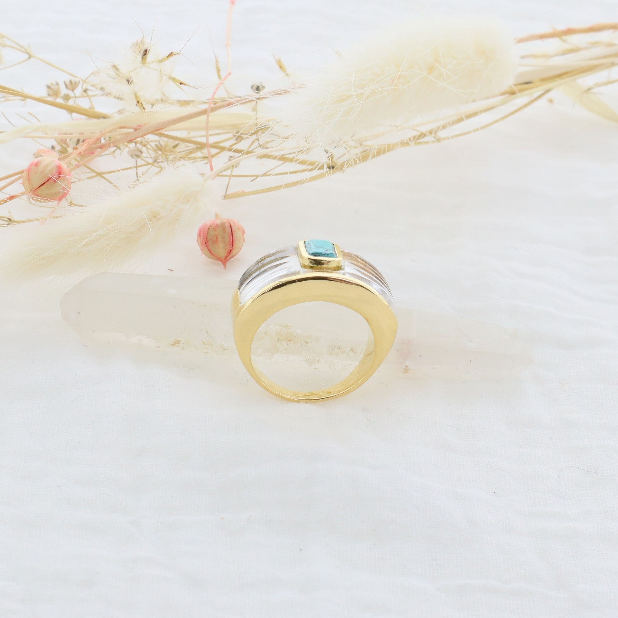 Leticia Ponti Olivia bague turquoise taille 52 plaqué or
