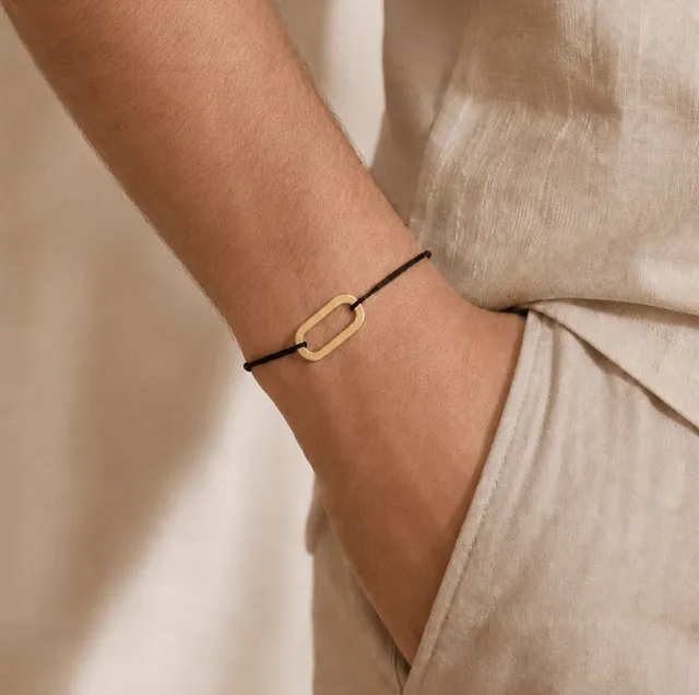 Ô PLUM DANY bracelet cordon noir anneau plaqué or réglable