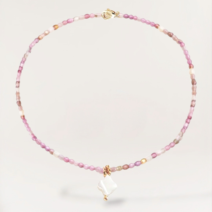 Ô PLUM AMBRINE collier tourmaline rose plaqué or 39/42 cm