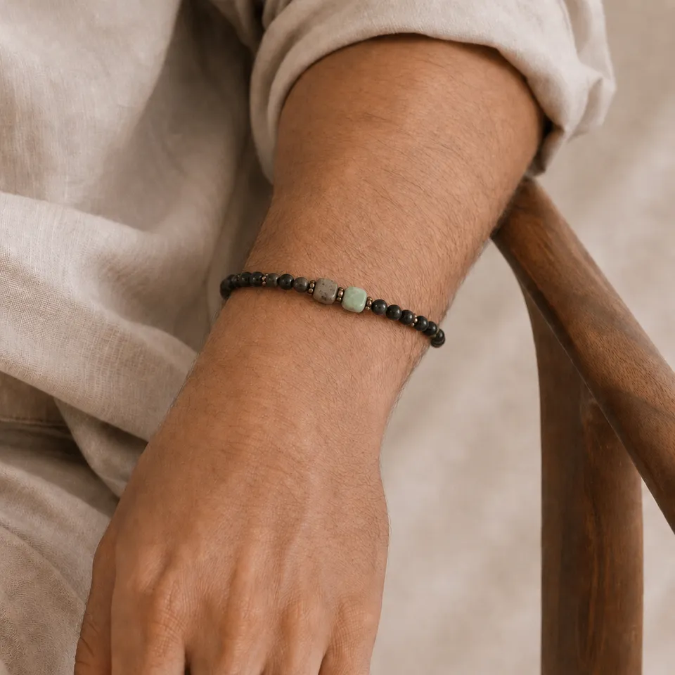 Ô PLUM Bracelet Labradorite Jaspe argent jaspe kaki