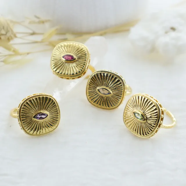 Leticia Ponti Œil bague améthyste ajustable plaqué or