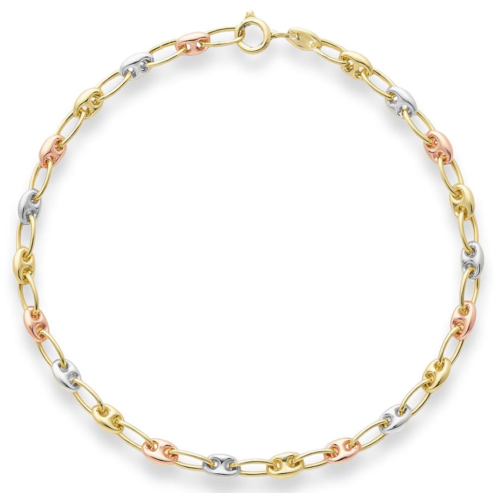 L'Atelier d'Azur Bracelet 3 Ors Grain de Café Tricolore Femme 18 cm