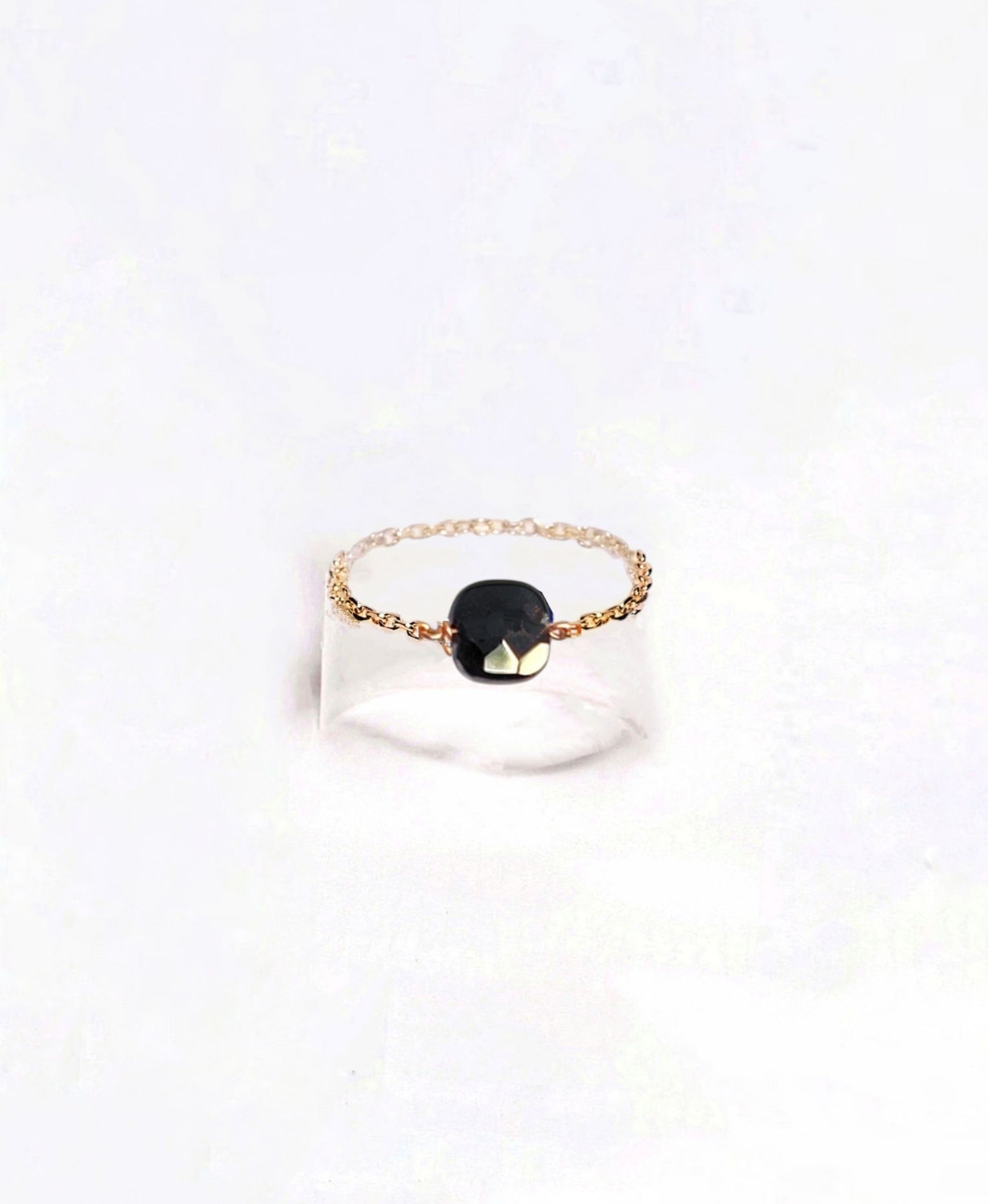 Ô PLUM Hanna bague chaîne agate noire taille 52 plaqué or