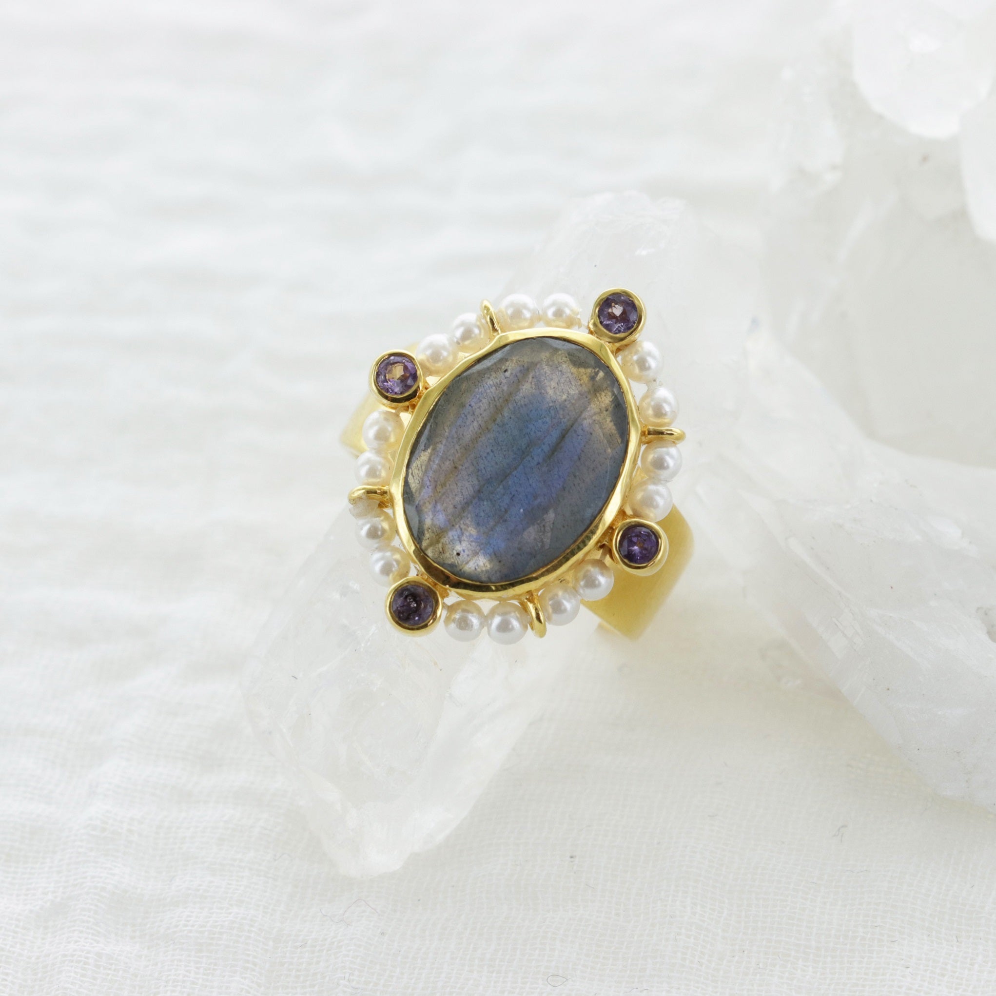 Leticia Ponti Joséphine bague labradorite ajustable plaqué or