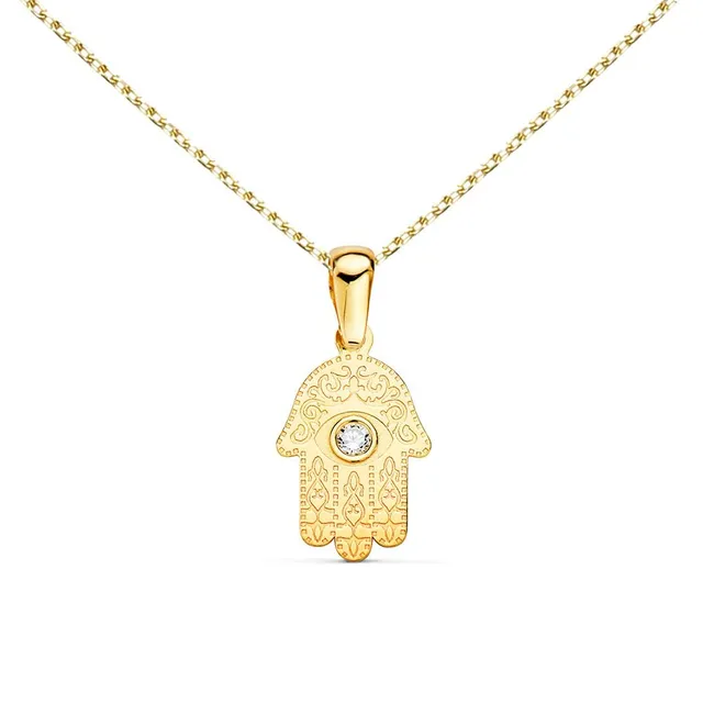 L'Atelier d'Azur Pendentif Main Fatma or jaune 18 carats zircon