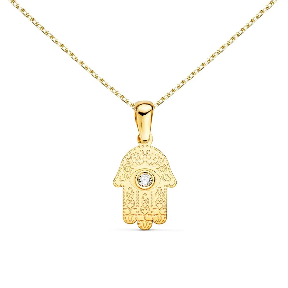 L'Atelier d'Azur Pendentif Main Fatma or jaune 18 carats zircon